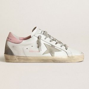 Golden Goose Superstar White Leather Upper and Toe with Suede Star, Pink Leather